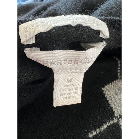 Charter Club Cashmere Crewneck sweater Black Argyle Print M - Picture 5 of 5